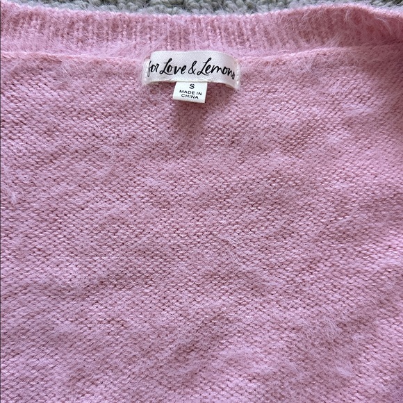 For Love & Lemons pink fuzzy cropped bow cardigan coquette style S - Picture 3 of 4